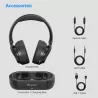 Casque TV sans fil avec base de recharge - réglable et pliable - autonomie 35h - portée 30m - noir