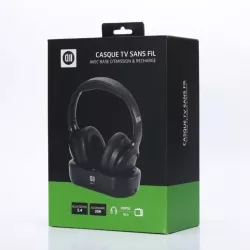 Casque TV sans fil avec base de recharge - réglable et pliable - autonomie 35h - portée 30m - noir