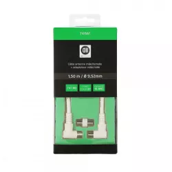 Câble Coaxial mâle/femelle Fiches coudé à 90° des 2 côtés 1.50 m Blanc 9.52 mm
