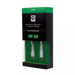 Câble Coaxial mâle/femelle 9,52mm +1 adaptateur mâle/mâle 3 m Blanc