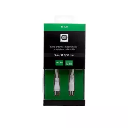 Câble Coaxial mâle/femelle 9,52mm +1 adaptateur mâle/mâle 3 m Blanc