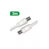 Câble Coaxial mâle/femelle 9,52mm +1 adaptateur mâle/mâle 3 m Blanc