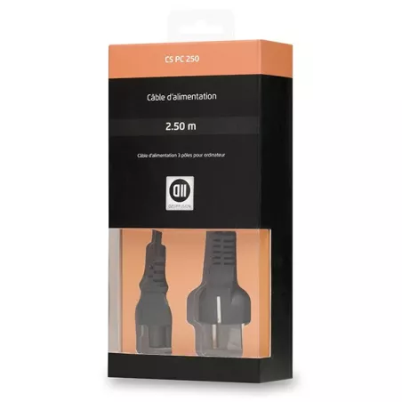 Câble alimentation secteur 3 pôles IEC C5 - trèfle - pour PC portables Coloris noir - 2,50¨m