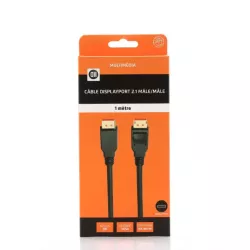 Câble Displayport 2.1 mâle/mâle avec verrouillage - connecteurs plaqués or - certifié VESA - 80Gbps - 16k@60Hz - 1m - Noir