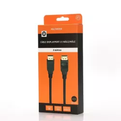Câble Displayport 2.1 mâle/mâle avec verrouillage - connecteurs plaqués or- certifié VESA - 40Gbps- 16k@30Hz - 2m - Noir