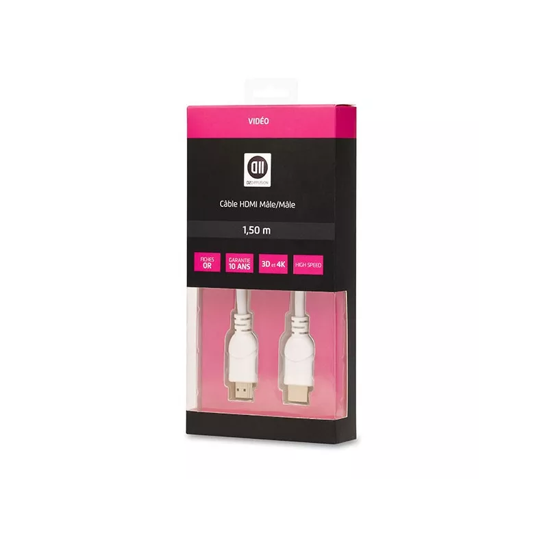 Câble HDMI mâle/mâle blanc 1m50