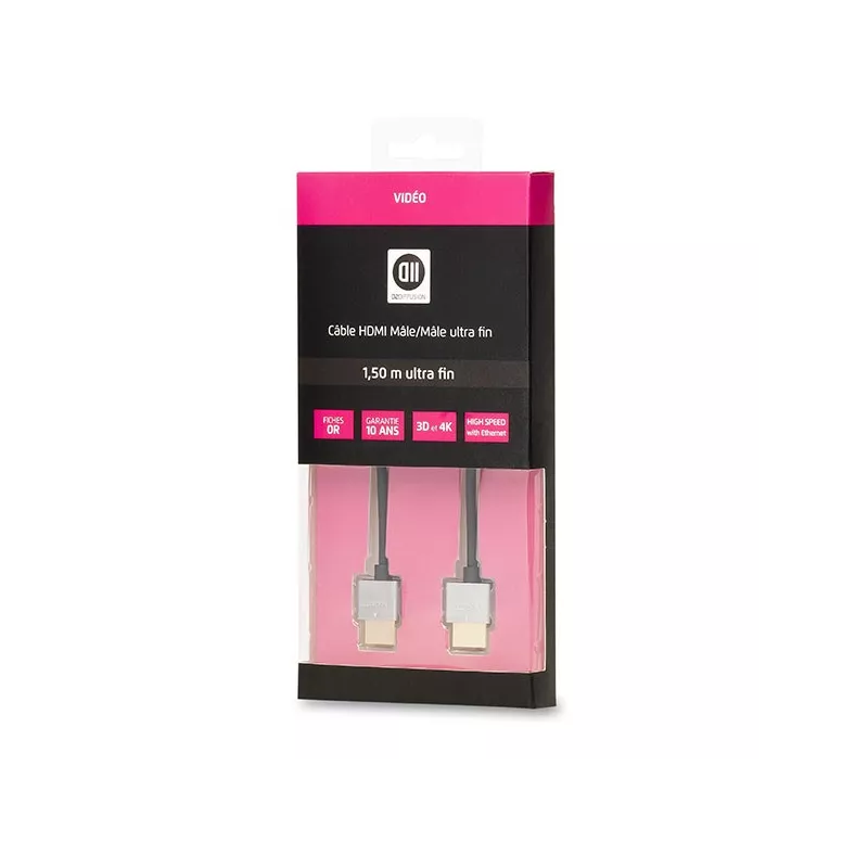 Câble HDMI 2.0 ultra fin 1.5m noir