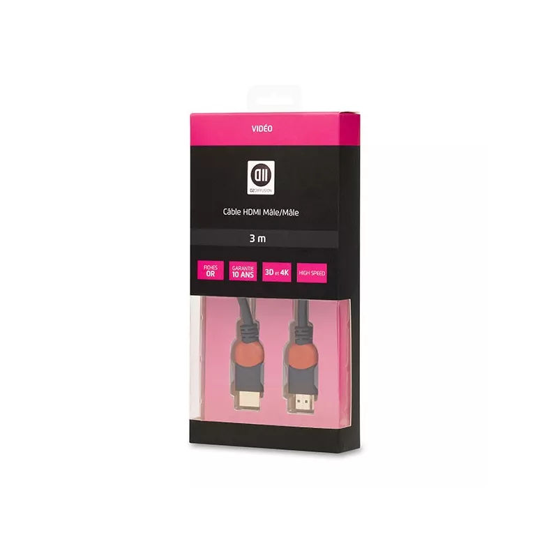 Câble HDMI mâle comp.1,4(3D)noir 3m