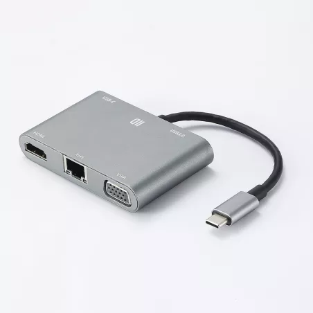 Hub USB-C universel - 5 ports : USB 3.0 + USB-C (PD, transfert et charge jusqu'à 100W) + RJ45 (1Gbit/s) + HDMI 4K + VGA…