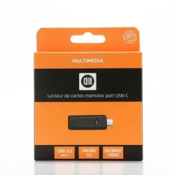 D2 - Lecteur de cartes SD/micro SD/SDHC - Port USB-C (USB 3.2 gen 1) - transferts jusqu'à 5 Gbps - coloris noir