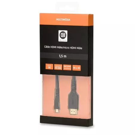Câble HDMI 1.4 M/micro HDMI M 1.50 m câble noir connecteur gold
