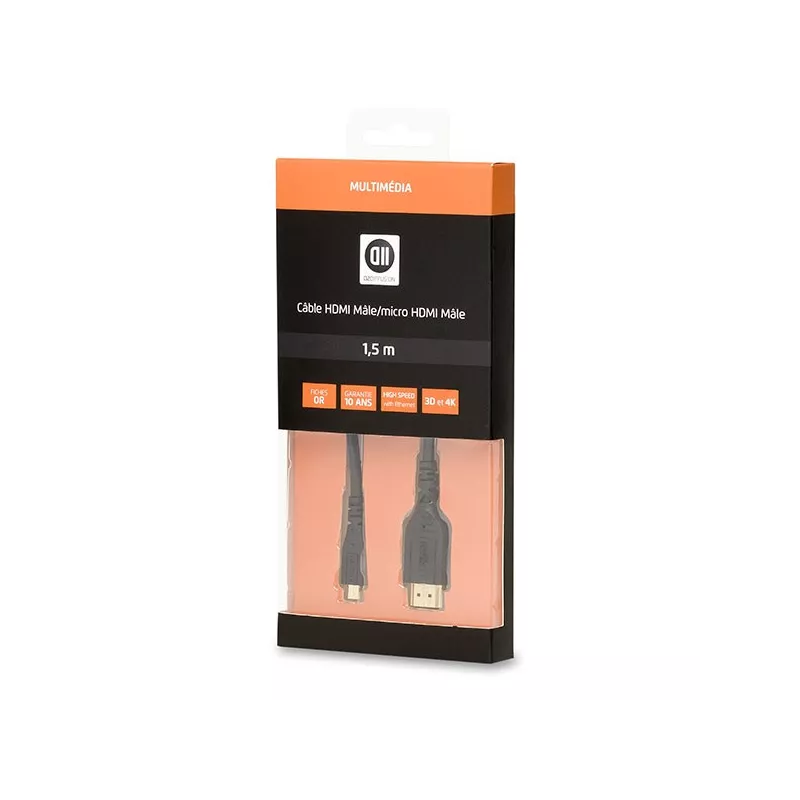 Câble HDMI 1.4 mâle/ micro HDMI mâle Noir/Gold