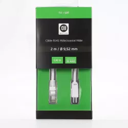 Câble RJ45 mâle vers coaxial mâle Longueur 2.00m - diamètre 9.52mm Blanc