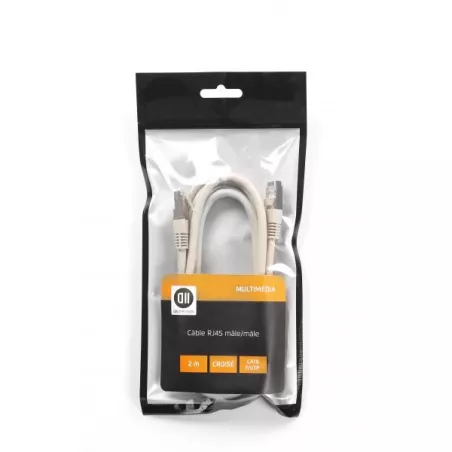 Câble RJ45 droile mâle 2m blindage U/UTP - CAT 6 - coloris gris