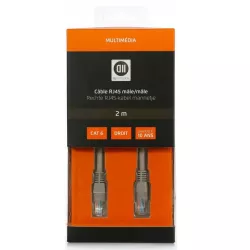 Câble RJ45 droile mâle 2m blindage U/UTP - CAT 6 - coloris gris