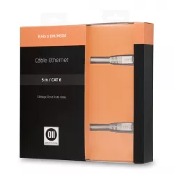 Câble RJ45 droile mâle 5m blindage U/UTP - CAT 6 - coloris gris