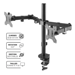 Support moniteur double 13-32 Poids max 8 kg - VESA 100 Bras à fixer ou serrer - inclinable et rotatif