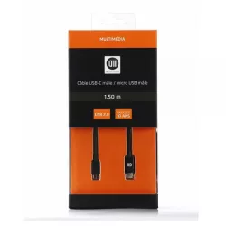 Câble USB-C mâle/micro USB mâle noir - USB 2.0 - 1.50m