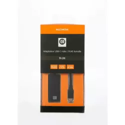 Adaptateur USB-C mâle /RJ45 femelle 10M/100M/1000M - câble 9 cm Pour tablette, Macbook et PC Plug & Play