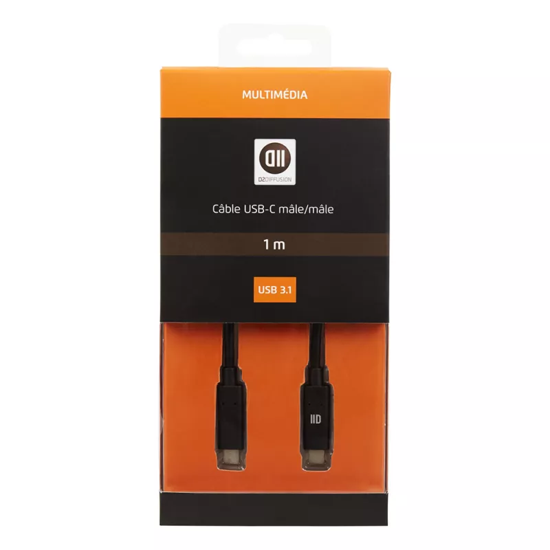 Câble USB-C/USB-C mâle/mâle 1m - USB 3.2 gen 1 - charge 60W (3A/20V) - noir