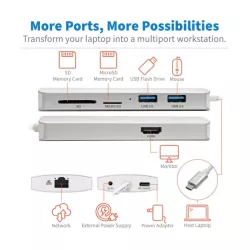 Tripp Lite by Eaton - Station d accueil USBC - HDMI 4K, ports USB 3.2 Gen 1, HUB USB-A/C, carte mémoire, chargement PD 60 W