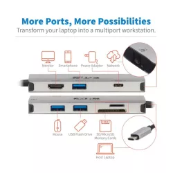 Eaton Tripp Lite - Station d accueil USBC - HDMI 4K, ports USB 3.2 Gen 1, HUB USB-A, carte mémoire, chargement PD 100 W