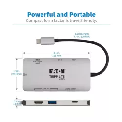 Eaton Tripp Lite - Station d accueil USBC - HDMI 4K, ports USB 3.2 Gen 1, HUB USB-A, carte mémoire, chargement PD 100 W