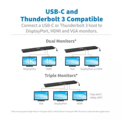 Eaton Tripp Lite - Station d accueil USBC, triple écran - HDMI 4K et DisplayPort, VGA, USB 3.2 Gen 1, HUB USB-A/C, GbE…