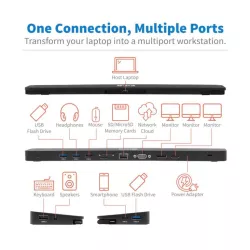 Eaton Tripp Lite - Station d accueil USBC, triple écran - HDMI 4K et DisplayPort, VGA, USB 3.2 Gen 1, HUB USB-A/C, GbE…