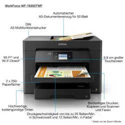 EPSON WorkForce WF-7830DTWF MFP 4en1 Jet d'encre couleur A3 25ppm/12ppm,R-V impression-scanne, chargeur 50p,Fax…