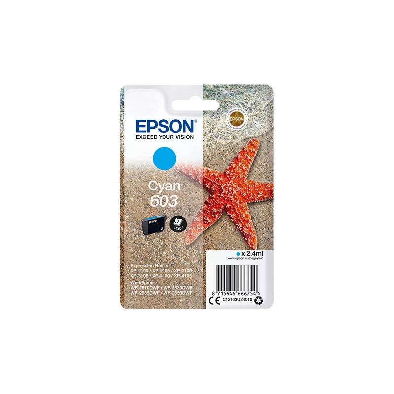 EPSON Cartouche Etoile de Mer 603 Cyan 2,4ml Alarme