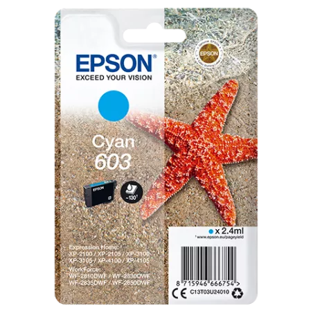 EPSON Cartouche Etoile de Mer 603 Cyan 2,4ml Alarme