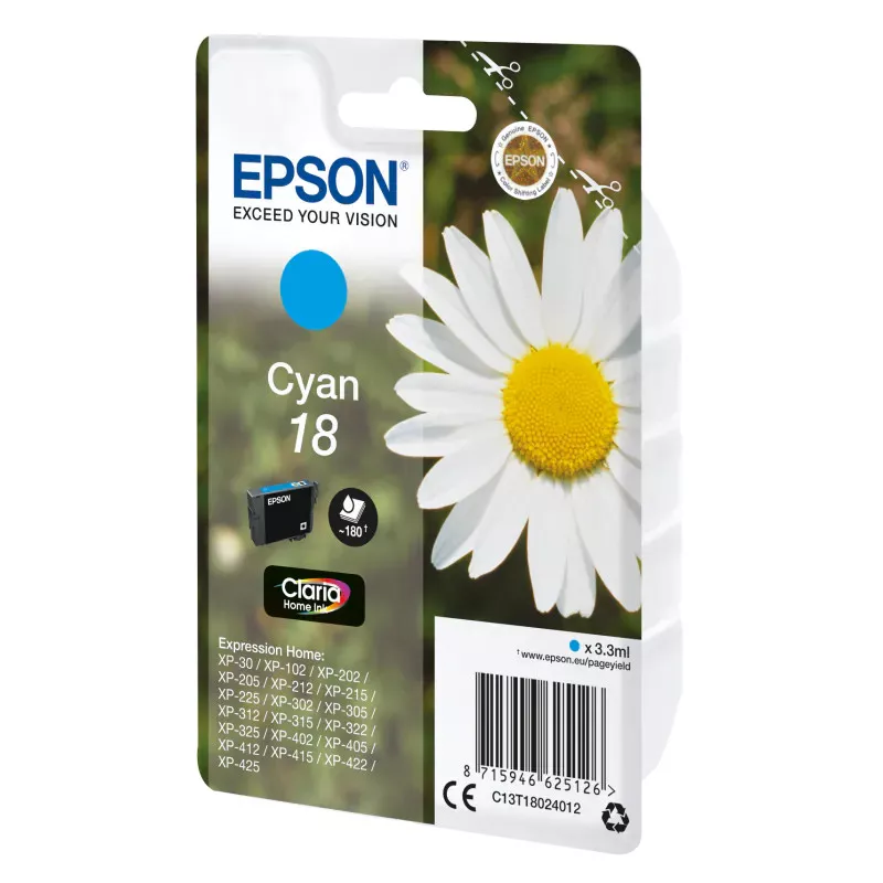 EPSON Cartouche Pâquerette 18 Encre Claria Home Cyan 3,3ml Alarme
