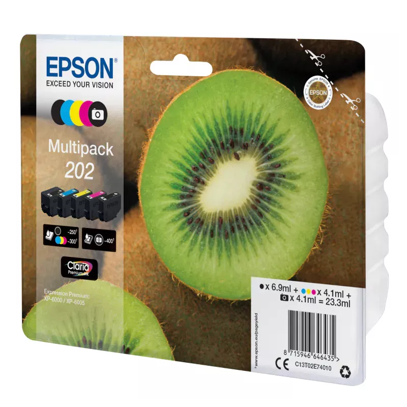 EPSON Multipack Kiwi 202 Encre Claria Premium N,C,M,J 1x6,9ml+3x4,1ml
