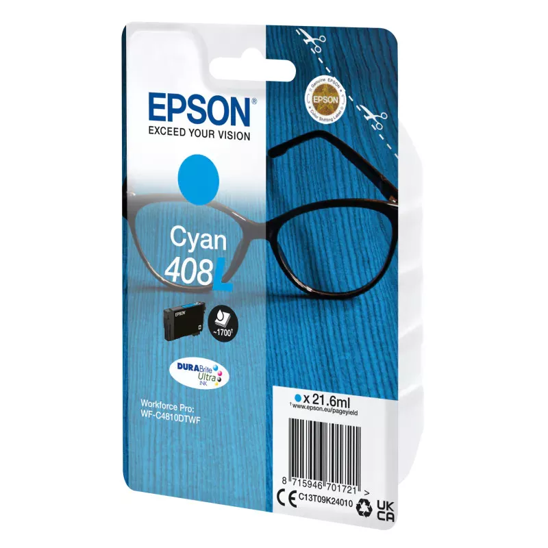 EPSON Encre Cyan 21.6ml DURABrite Ultra Lunettes - 408/408L