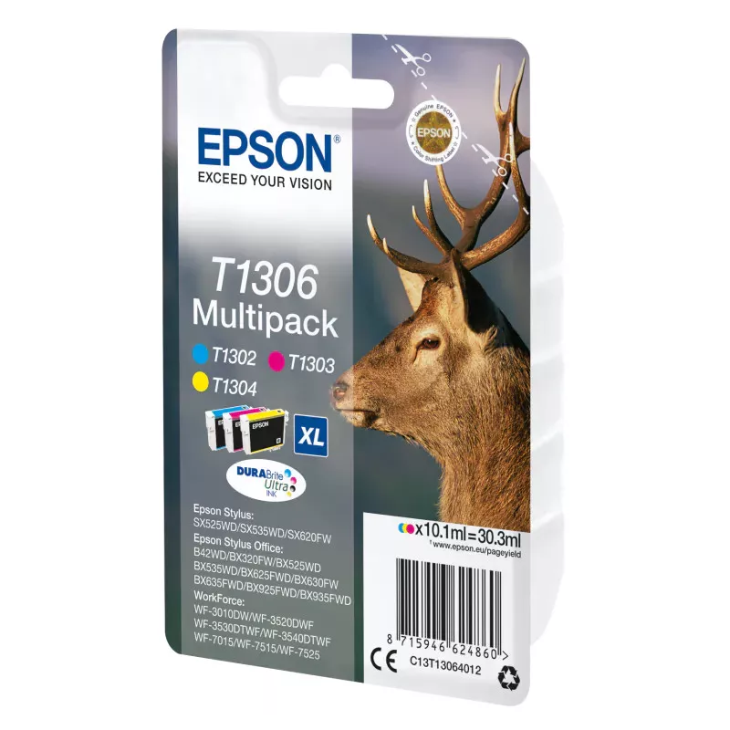 EPSON Multipack Cerf T1306 Encre DURABrite Ultra C,M,J (XL) 30,3ml