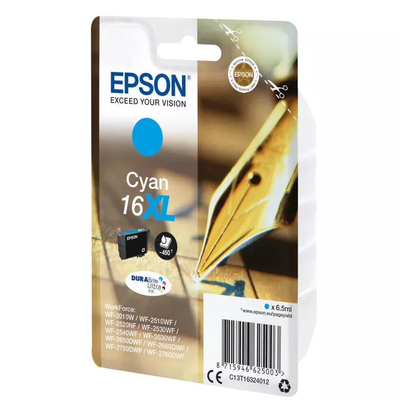 EPSON Cartouche Stylo à plume 16XL Encre Durabrite Cyan XL 6,5ml
