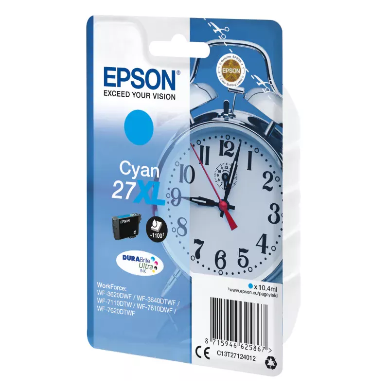 EPSON Cartouche Réveil 27XL Encre Durabrite Cyan XL 10,4ml