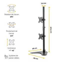 FELLOWES BRAS PORTE-ÉCRANS DOUBLE VERTICAL SUR PIED PROFESSIONAL SERIES