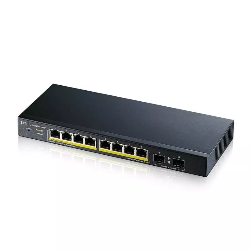 Zyxel GS1900-10HP v2 - Switch Smart Admin.8 x Gbps RJ45 PoE + 2 x SFP 802.3at - desktop - fanless.