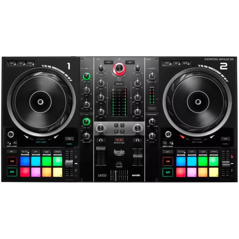 Hercules DJControl INPULSE 500 controleur Initiation DJing 16 pads RGB avec 8 modes pieds rétractable 2 jack 3.5+ 4 jack 6.5+…