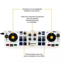 Hercules DJControl Control MIX Bluetooth Pour Smartphone et tablettes ( Andoid et iOS) 2 Platines + mixage au centre Alim USB…