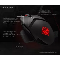 Souris Filaire OMEN by HP Reactor Noir, capteur optique 16000 DPI temps de réponse de clic de 0,2ms confort & forme…