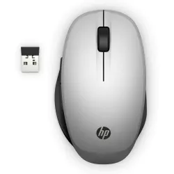 HP Dual Mode Silver Mouse 300, connection à deux ordinateurs via Bluetooth ou sans fil 2,4 GHz, autonomie jusqu'à 15 mois en…