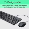 Clavier et souris filaires HP 150 Noir, AZERTY, précis et ergonomiques, clavier silencieux, touches ultraplates