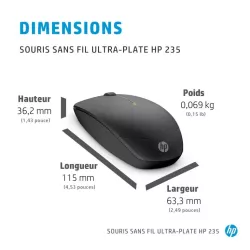 HP-C HP 235 Noir - Souris sans fil ultra-plat, 1 x pile AA, connexion sans fil 2,4 GHz- 4E407AA/4E407UT - STB