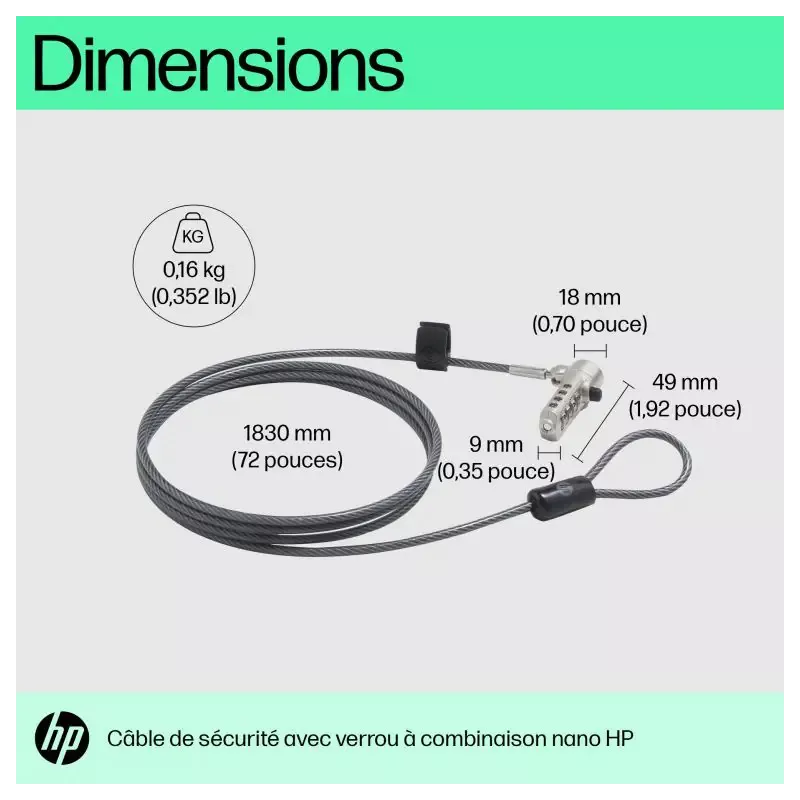 HP-C Câble de verrouillage avec combinaison Essential Nano