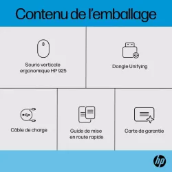 HP-C HP 925 Noire - Souris sans fil verticale ergonomique, Connexion sans fil 2,4 GHz Bluetooth® 5.3, Batterie rechargeable