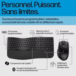 HP-C HP 685 Comfort Noir - Clavier + Souris sans fil Dual-Mode (2,4 GHz, Bluetooth), Design complet et Ergonomic - 1 X AA…