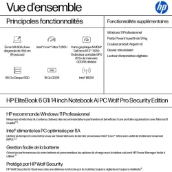 Portable HP EliteBook 6 Intel Core Ultra U7-255U 16Go 512GoSSD Intel Graphics 12 Tops 14'' WUXGA Win11Pro AD4E7ET